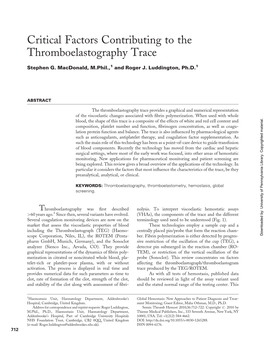 Critical Factors Contributing to the Thromboelastography Trace