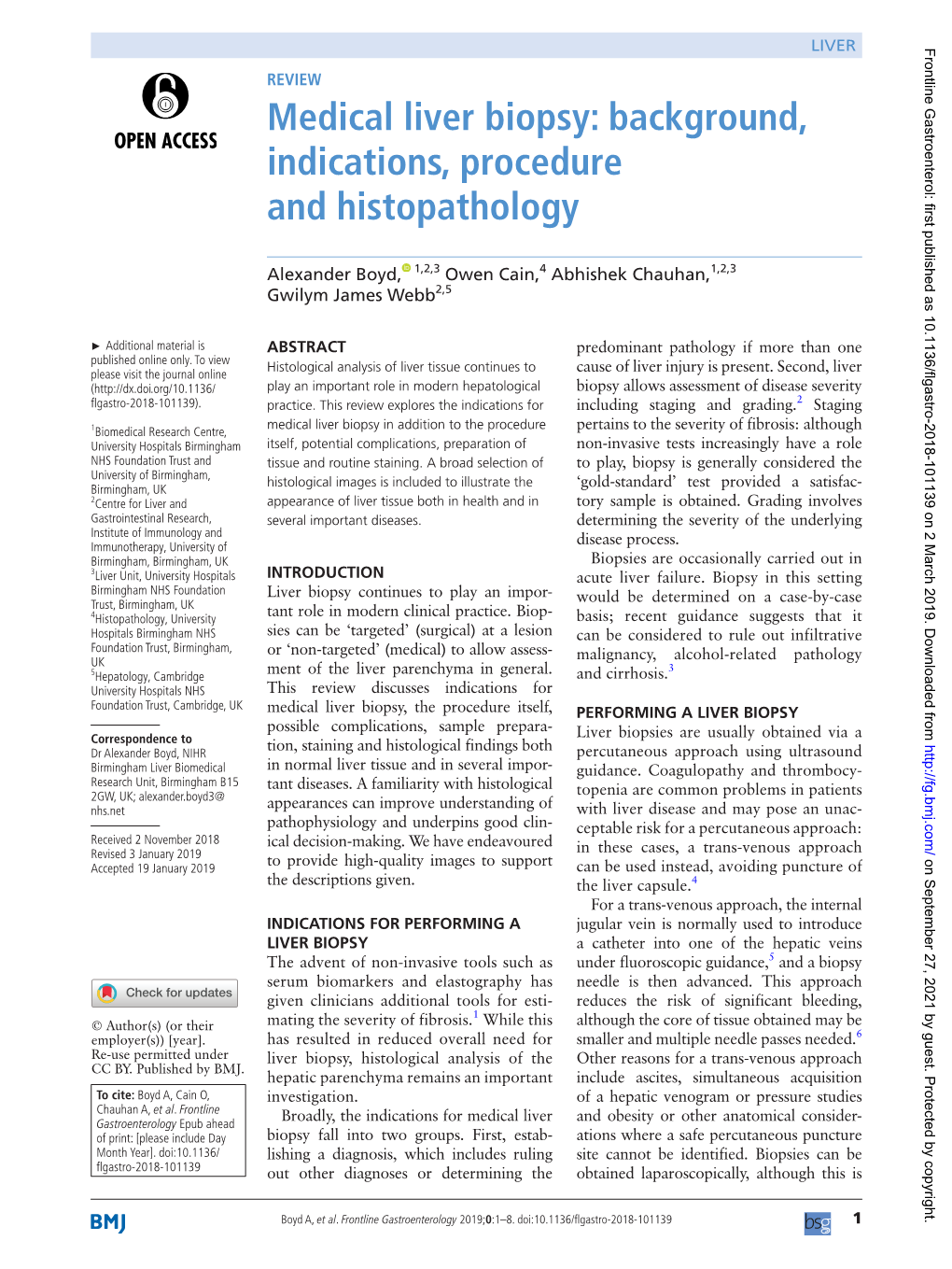 Medical Liver Biopsy: Background, Indications, Procedure and Histopathology