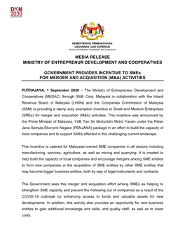 Media Release Ministry of Entreprenur Development and Cooperatives