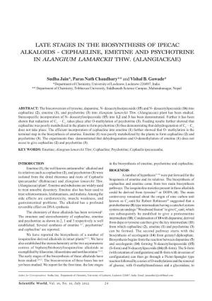 Cephaeline, Emetine and Psychotrine in Alangium Lamarckii Thw