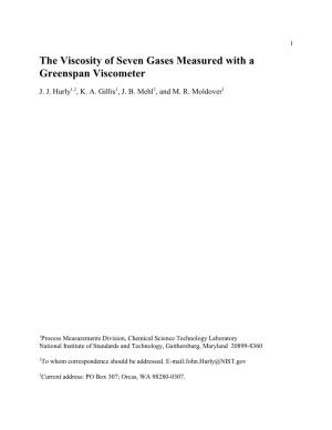 The Viscosity of Seven Gases Measured with a Greenspan Viscometer