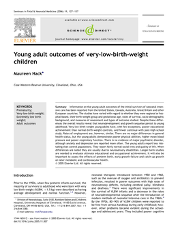 Young Adult Outcomes of Very-Low-Birth-Weight Children