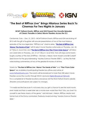 “The Best of Rifftrax Live” Brings Hilarious Series Back to Cinemas for Two Nights in January