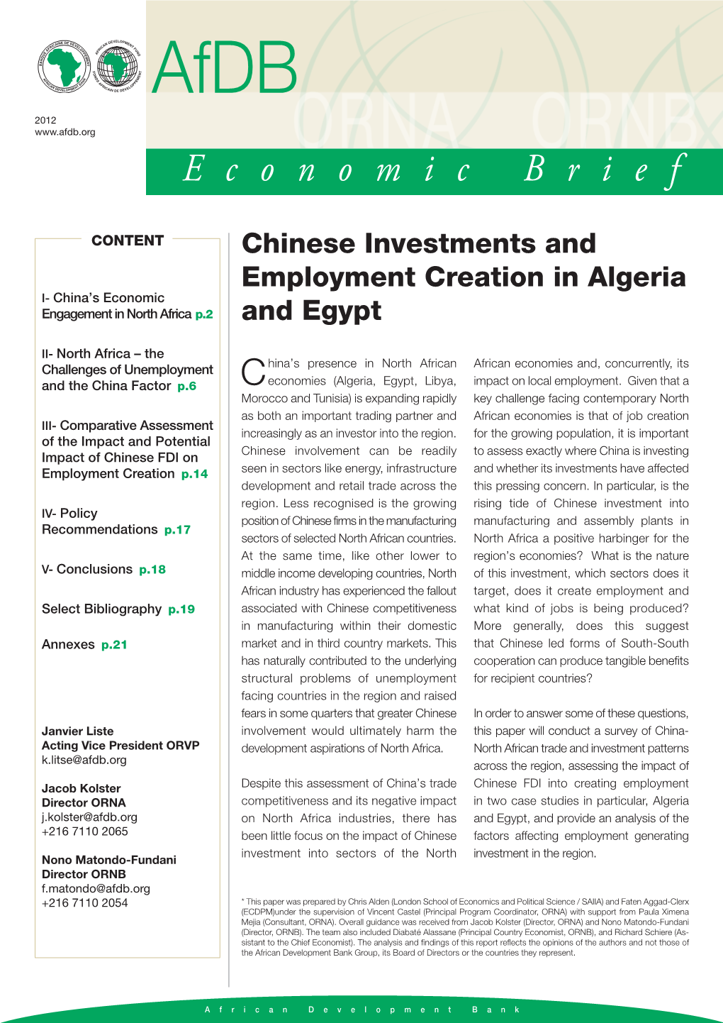 Chinese Investments and Employment Creation in Algeria and Egypt