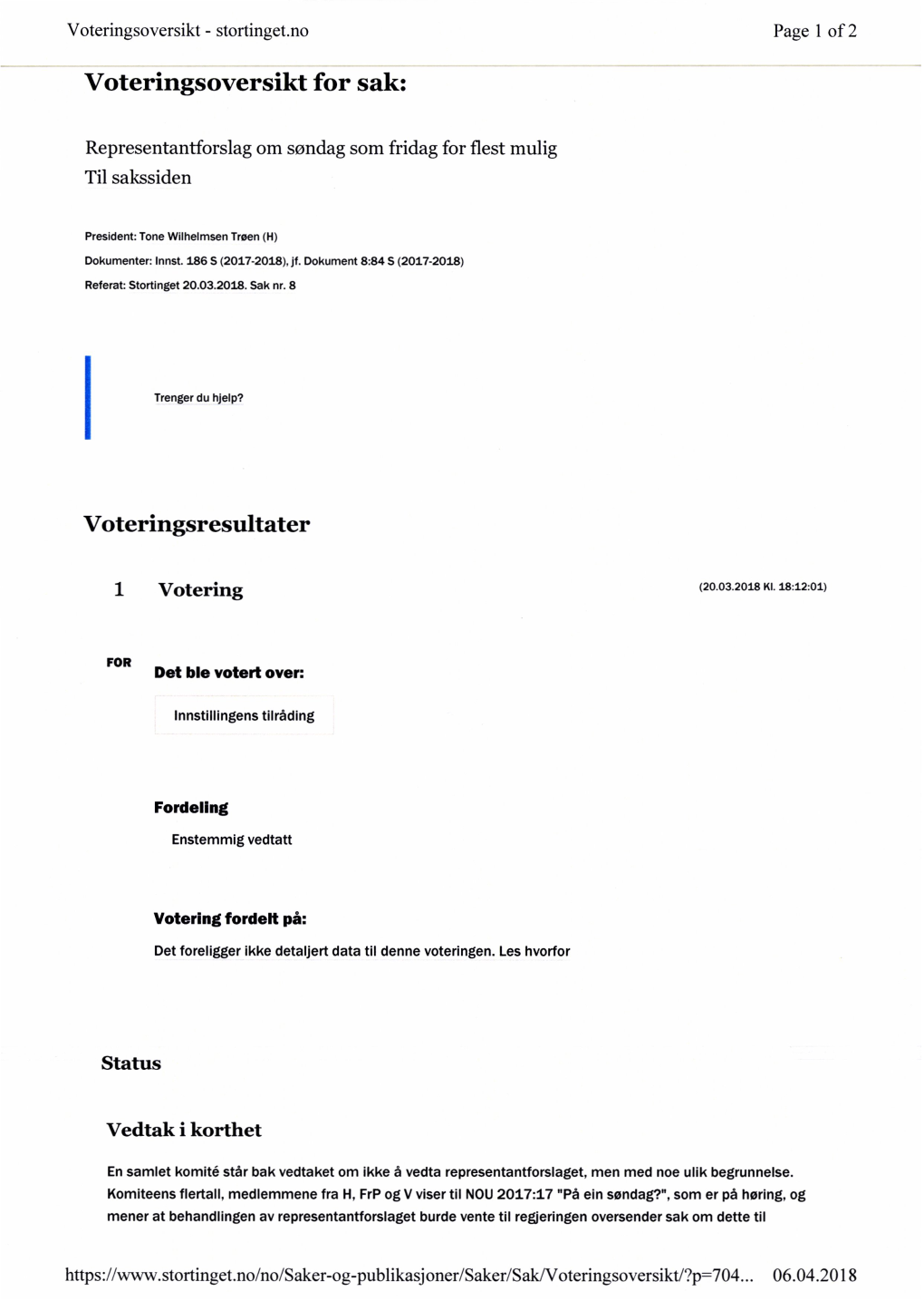 Voteringsoversikt - Stortingetno Page 1 of 2