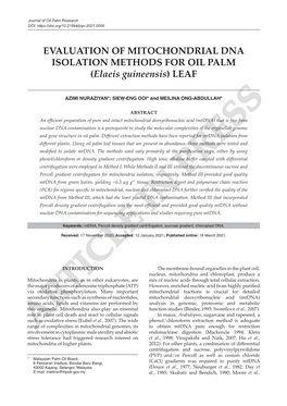 EVALUATION of MITOCHONDRIAL DNA ISOLATION METHODS for OIL PALM (Elaeis Guineensis) LEAF