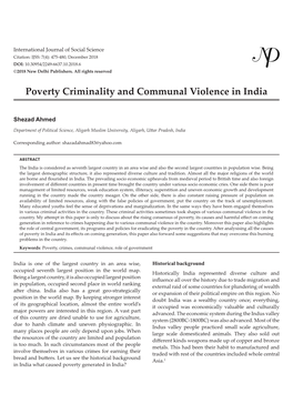 Poverty Criminality and Communal Violence in India