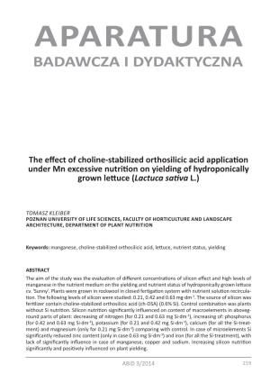 The Effect of Choline-Stabilized Orthosilicic Acid Application Under Mn Excessive Nutrition on Yielding of Hydroponically Grown Lettuce (Lactuca Sativa L.)