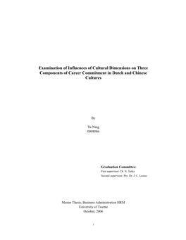 Examination of Influences of Cultural Dimensions on Three Components of Career Commitment in Dutch and Chinese Cultures