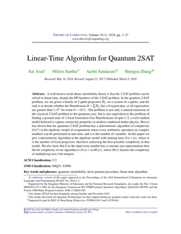 Linear-Time Algorithm for Quantum 2SAT