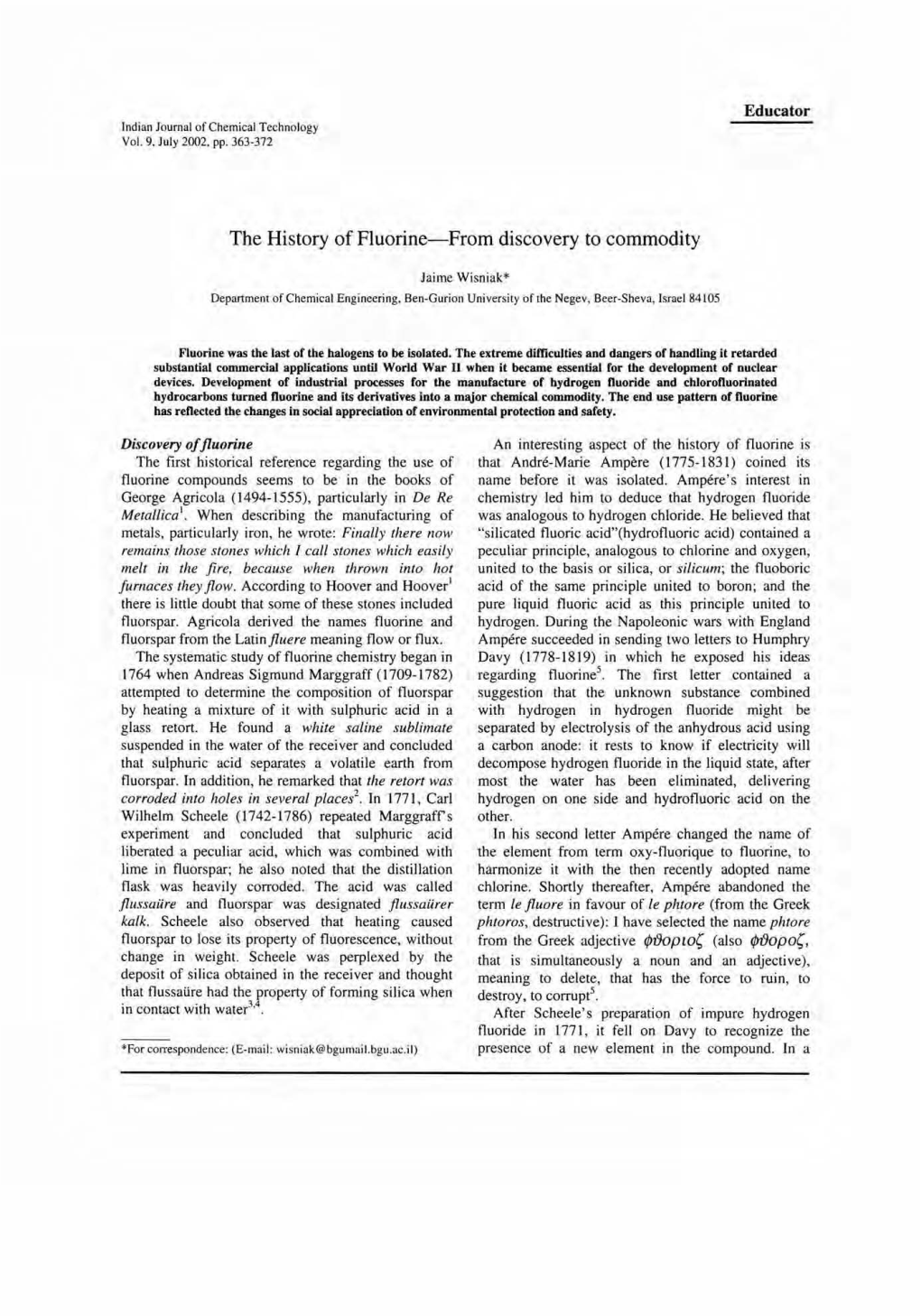 The History of Fluorine-From Discovery to Commodity