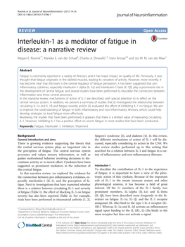 Interleukin-1 As a Mediator of Fatigue in Disease: a Narrative Review Megan E