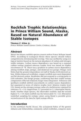 Rockfish Trophic Relationships in Prince William Sound, Alaska, Based on Natural Abundance of Stable Isotopes Thomas C