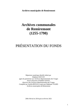 Archives Anciennes Remiremont