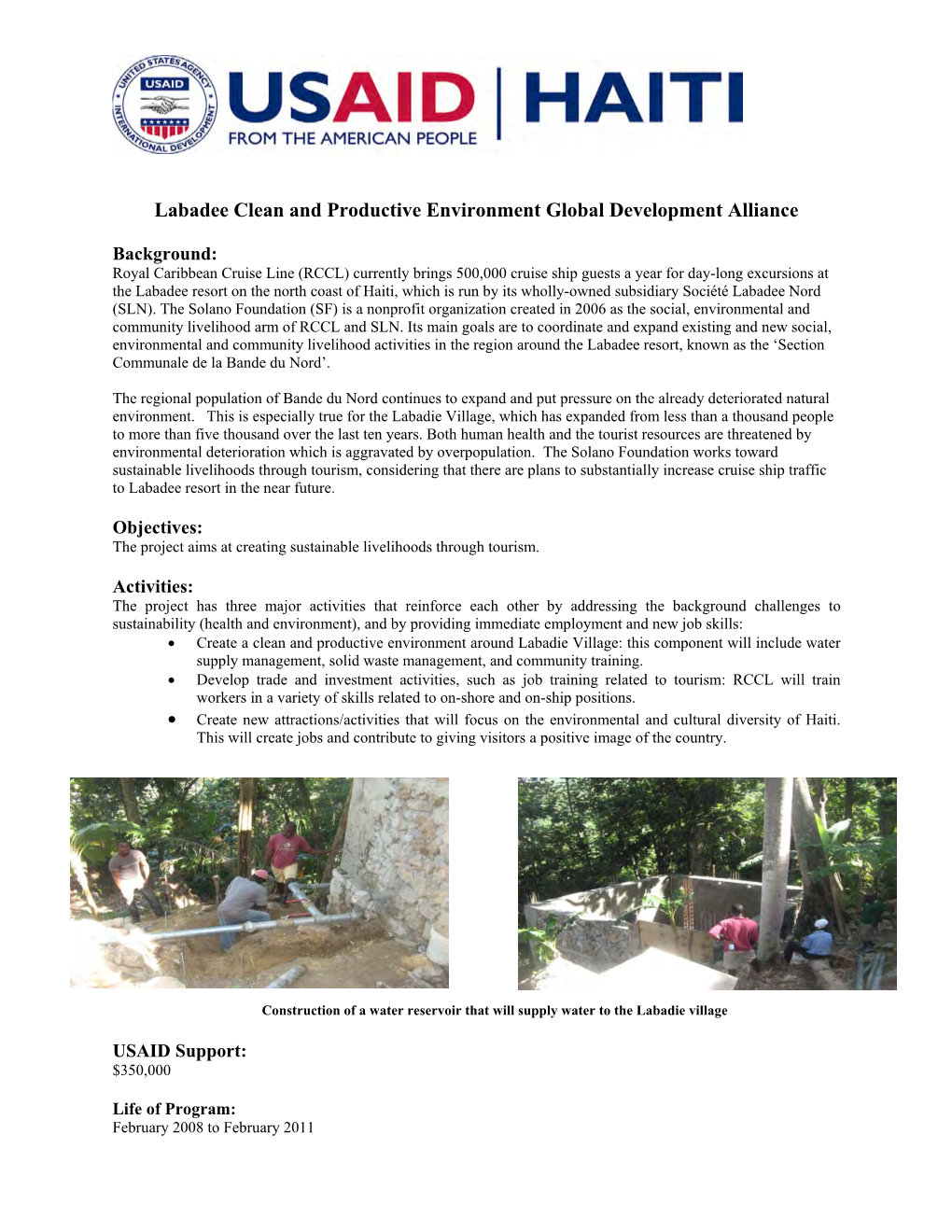 Labadee Clean and Productive Environment Global Development Alliance