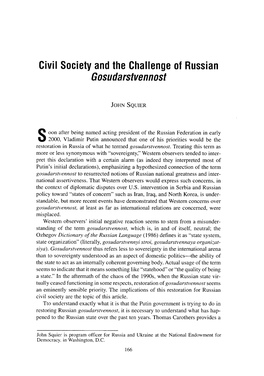 Civil Society and the Challenge of Russian Gosudairstvennost
