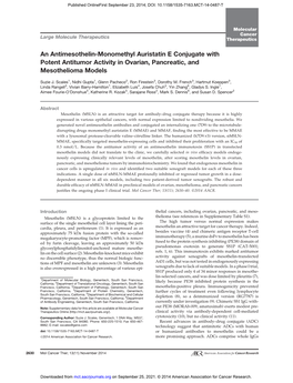 An Antimesothelin-Monomethyl Auristatin E Conjugate with Potent Antitumor Activity in Ovarian, Pancreatic, and Mesothelioma Models