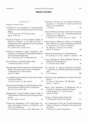 Volume 46 a Zeitschrift Für Naturforschung Inhaltsverzeichnis