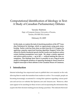 Computational Identification of Ideology In