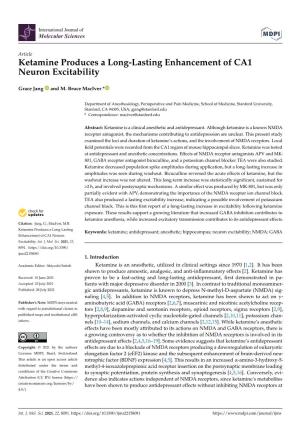 Ketamine Produces a Long-Lasting Enhancement of CA1 Neuron Excitability