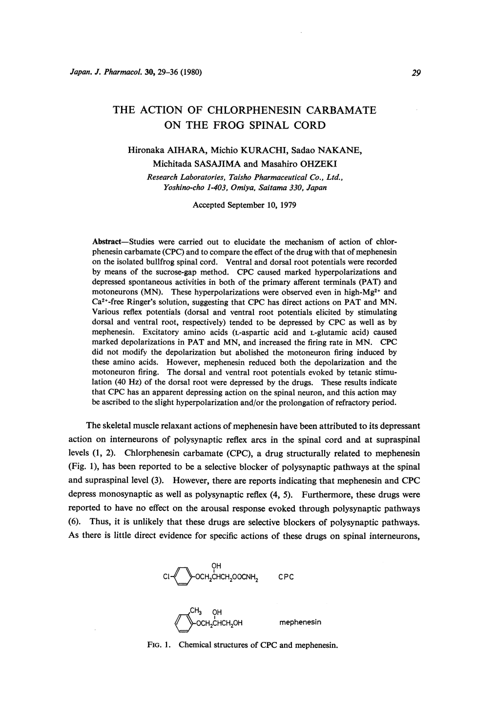 The Action of Chlorphenesin Carbamate on the Frog Spinal Cord