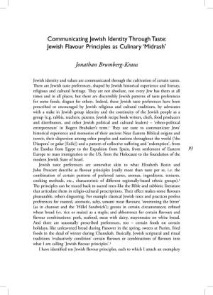 Jewish Flavour Principles As Culinary 'Midrash'