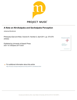 A Note on Nirvikalpaka and Savikalpaka Perception