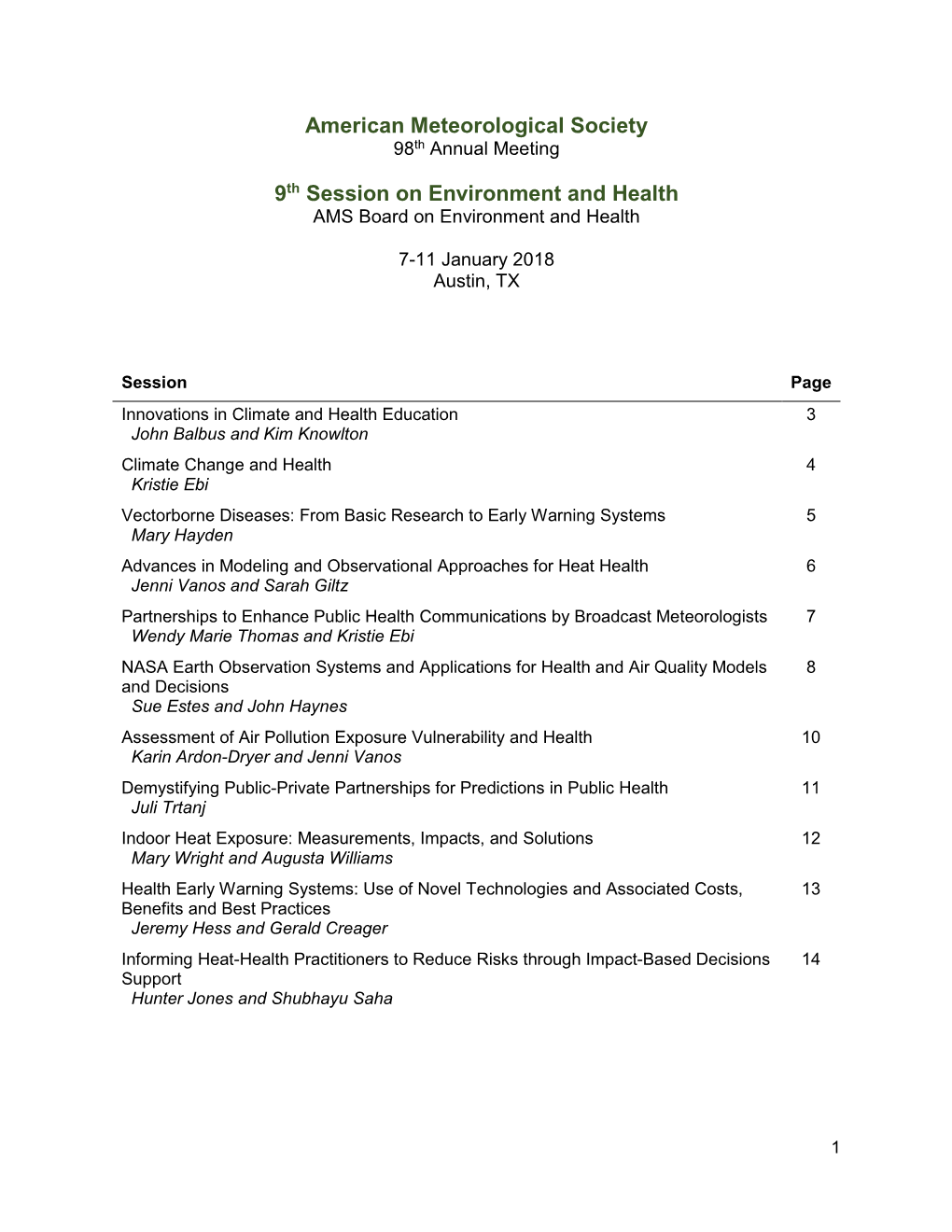 American Meteorological Society 9Th Session on Environment and Health