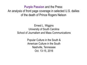 Purple Passion and the Press: an Analysis of Front Page Coverage in Selected U.S