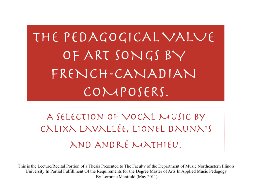 Lecture/Recital of My Thesis on French-Canadian Music