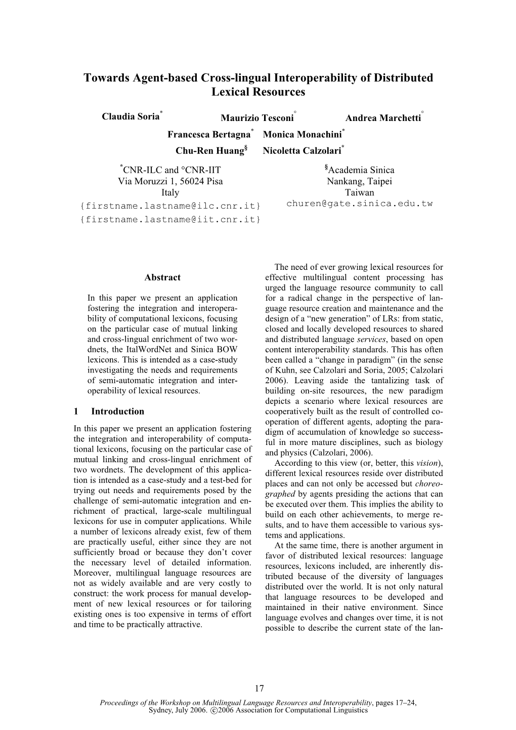 Towards Agent-Based Cross-Lingual Interoperability of Distributed Lexical Resources