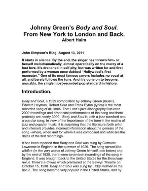Johnny Green's Body and Soul. from New York to London and Back