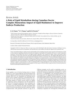 A Role of Lipid Metabolism During Cumulus-Oocyte Complex Maturation: Impact of Lipid Modulators to Improve Embryo Production