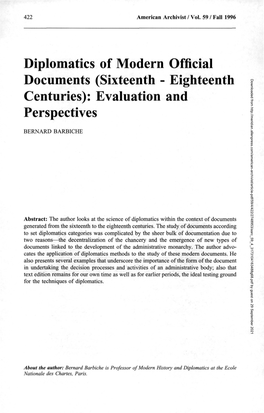 Diplomatics of Modern Official Documents (Sixteenth