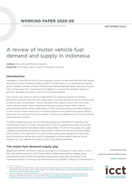 A Review of Motor Vehicle Fuel Demand and Supply in Indonesia