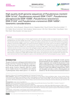 High- Quality Draft Genome Sequences of Pseudomonas Monteilii DSM