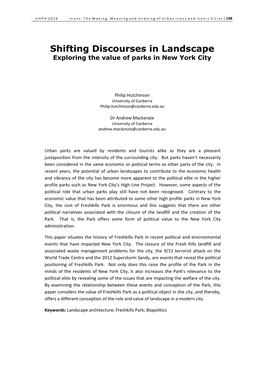 Shifting Discourses in Landscape Exploring the Value of Parks in New York City