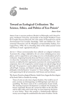 Articles Toward an Ecological Civilization: The