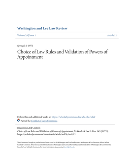 Choice of Law Rules and Validation of Powers of Appointment