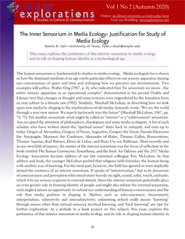 The Inner Sensorium in Media Ecology: Justification for Study of Media Ecology Dennis D