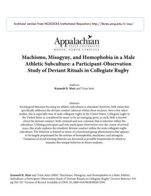 A Participant-Observation Study of Deviant Rituals in Collegiate Rugby