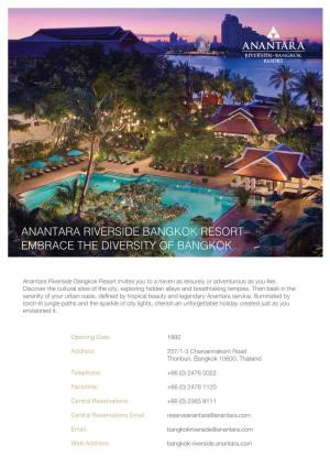 Anantara Bangkok Riverside Resort & Spa Trade Factsheet 23-04-2018