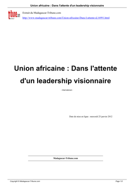 Union Africaine : Dans L'attente D'un Leadership Visionnaire