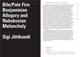 Bile/Pale Fire: Benjaminian Allegory and Nabokovian Melancholy Sigi