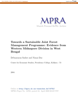 Towards a Sustainable Joint Forest Management Programme: Evidence from Western Midnapore Division in West Bengal