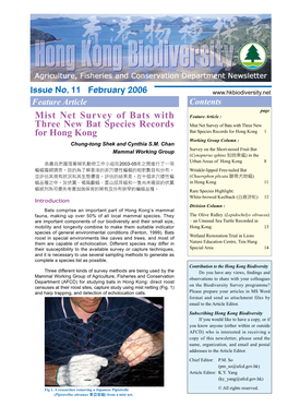 Mist Net Survey of Bats with Three New Bat Species Records for Hong