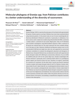 Molecular Phylogeny of Eremias Spp. from Pakistan Contributes to a Better Understanding of the Diversity of Racerunners