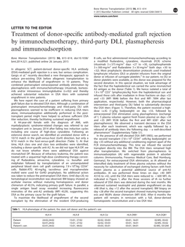 Treatment of Donor-Specific Antibody-Mediated Graft Rejection by Immunochemotherapy, Third-Party DLI, Plasmapheresis and Immunoa