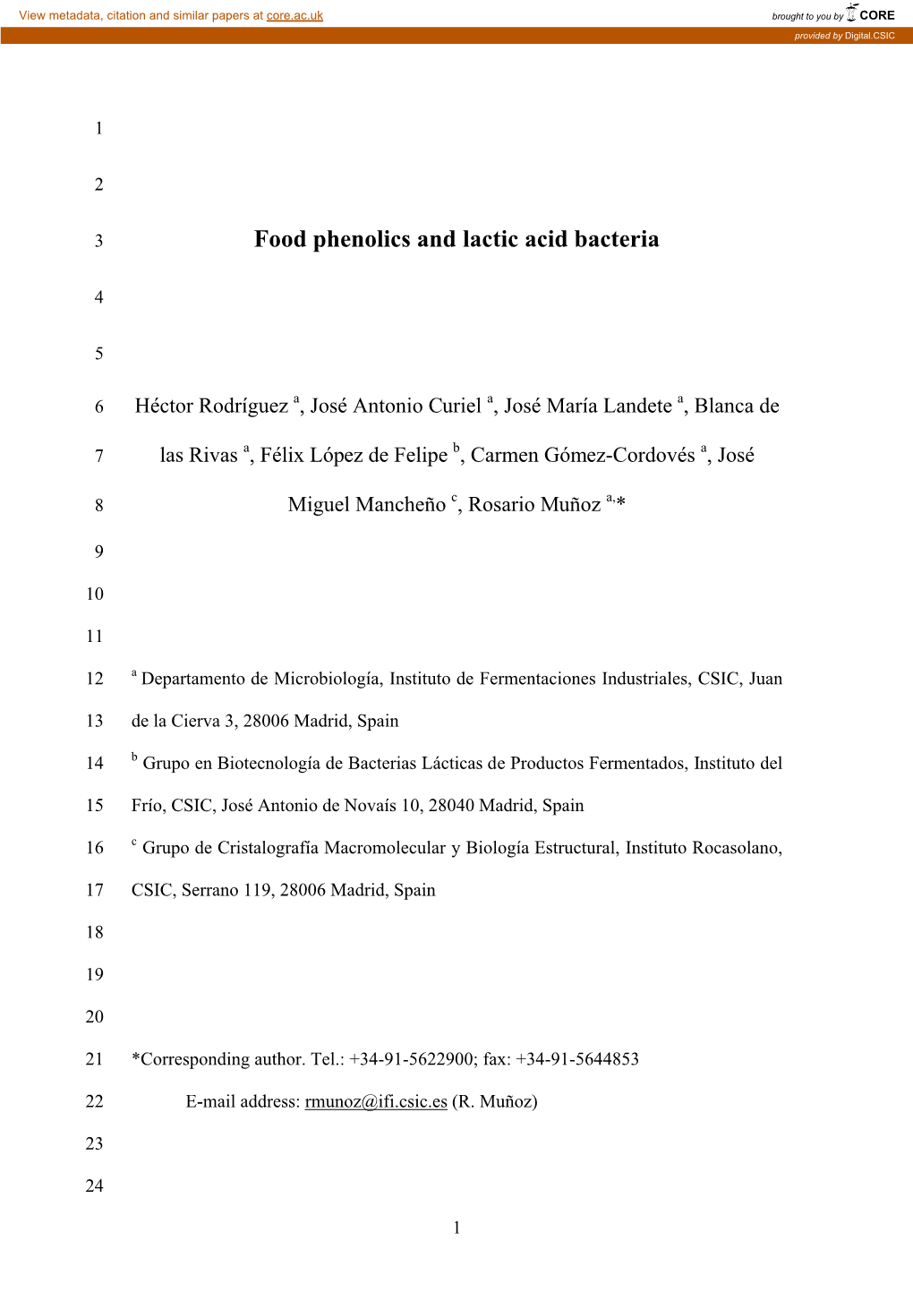 Food Phenolics and Lactic Acid Bacteria