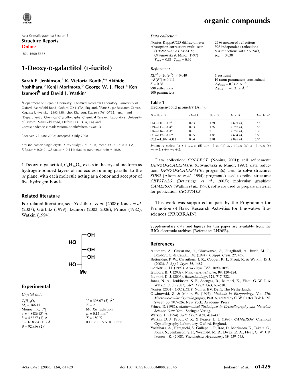 L-Fucitol) Reﬁnement R[F 2 >2�(F 2)] = 0.040 1 Restraint Sarah F